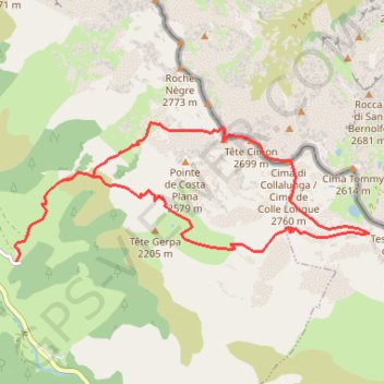 Itinéraire Cime de Collelongue, depuis Douans, distance, dénivelé, altitude, carte, profil, trace GPS