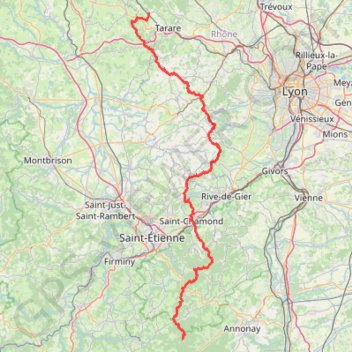 Itinéraire GR7 De Les Sauvages (Rhône) au Col de la Charousse (Haute-Loire, Ardèche), distance, dénivelé, altitude, carte, profil, trace GPS