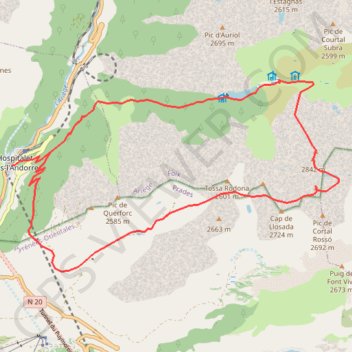 Itinéraire Puig Pedrós et puig de Coma d'Or depuis l'Hospitalet, distance, dénivelé, altitude, carte, profil, trace GPS