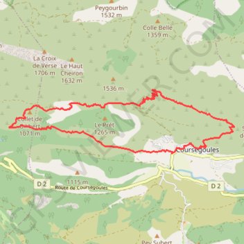 Itinéraire Coursegoules long Gilles, distance, dénivelé, altitude, carte, profil, trace GPS