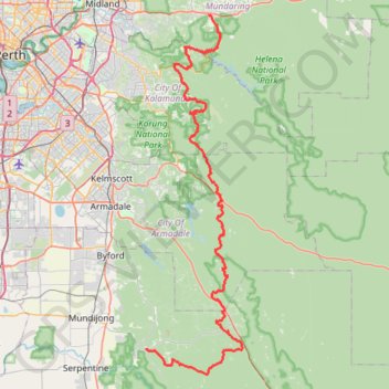 Itinéraire Munda Biddi Trail, distance, dénivelé, altitude, carte, profil, trace GPS