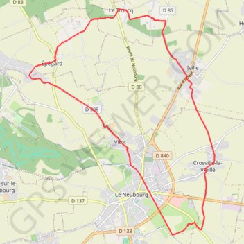 Itinéraire Boucle des Clochers - Le Neubourg, distance, dénivelé, altitude, carte, profil, trace GPS