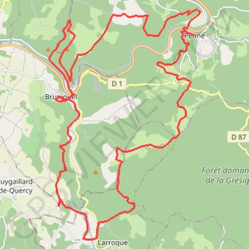 Itinéraire Bruniquel, Grésigne, Penne, distance, dénivelé, altitude, carte, profil, trace GPS