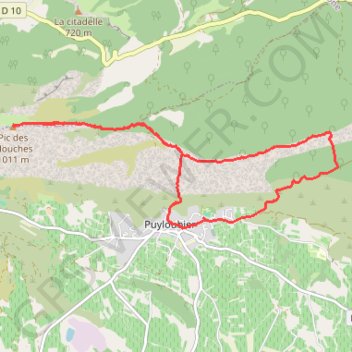 Itinéraire Puyloubier (stade) Pic des Mouches 03 AVR, distance, dénivelé, altitude, carte, profil, trace GPS