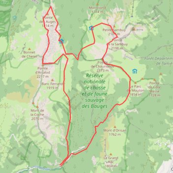 Itinéraire Tour Sauvage et aérien en Bauges (Chaurionde, Sambuy, Arcalod), distance, dénivelé, altitude, carte, profil, trace GPS