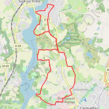 Itinéraire Rando entre Sucé sur Erdre et Carquefou, distance, dénivelé, altitude, carte, profil, trace GPS