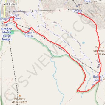 Itinéraire La Tovière - Col de Fresse - Val Claret, distance, dénivelé, altitude, carte, profil, trace GPS