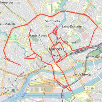 Itinéraire Grand Eléphant de Nantes - @Drunning_fr, distance, dénivelé, altitude, carte, profil, trace GPS