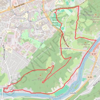 Itinéraire Fort de Planoise - Besançon, distance, dénivelé, altitude, carte, profil, trace GPS