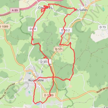 Itinéraire Noirétable - Cervières, distance, dénivelé, altitude, carte, profil, trace GPS