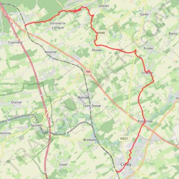 Itinéraire Courrière - Schaltin - Emptinne - Ciney, distance, dénivelé, altitude, carte, profil, trace GPS