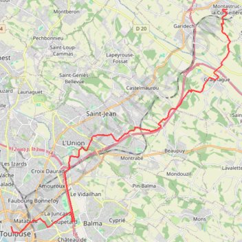 Itinéraire Toulouse montrastuc, distance, dénivelé, altitude, carte, profil, trace GPS