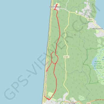 Itinéraire Carcans-Lacanau, distance, dénivelé, altitude, carte, profil, trace GPS