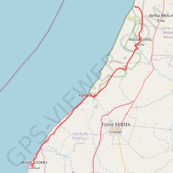 Itinéraire Sidi R'Bat - Mirleft, distance, dénivelé, altitude, carte, profil, trace GPS