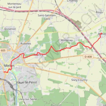 Itinéraire Blandy-les-Tours - Vaux-le-Vicomte - Melun, distance, dénivelé, altitude, carte, profil, trace GPS