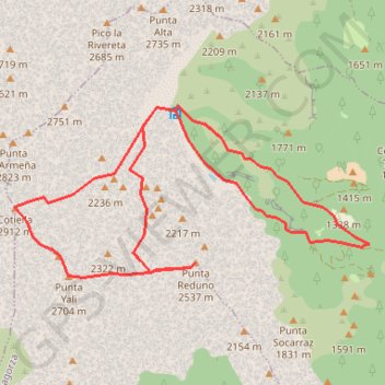 Itinéraire Cotiella, Cotielleta, Reduno par le refuge de Armeña, distance, dénivelé, altitude, carte, profil, trace GPS