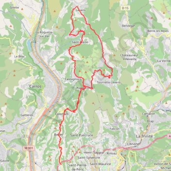 Itinéraire Collines Niçoises, distance, dénivelé, altitude, carte, profil, trace GPS