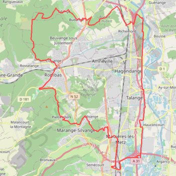 Itinéraire Les berges de Moselle - Rombas, distance, dénivelé, altitude, carte, profil, trace GPS