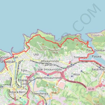 Itinéraire Sentier du littoral : Pasaia - Donostia, distance, dénivelé, altitude, carte, profil, trace GPS