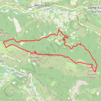 Itinéraire Les Rochers Mindrits, Montagne du Gravas, distance, dénivelé, altitude, carte, profil, trace GPS