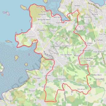 Itinéraire Landrellec, distance, dénivelé, altitude, carte, profil, trace GPS