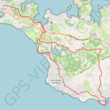 Itinéraire De Arzon à la Pointe de Saint-Jacques, distance, dénivelé, altitude, carte, profil, trace GPS