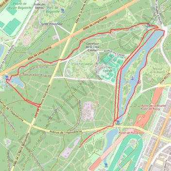 Itinéraire 10km du Bois de Boulogne, distance, dénivelé, altitude, carte, profil, trace GPS