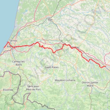 Itinéraire Lescar (64230), Pyrénées-Atlantiques, Nouvelle-Aquitaine, France - Biarritz (64200), Pyrénées-Atlantiques, Nouvelle-Aquitaine, France, distance, dénivelé, altitude, carte, profil, trace GPS