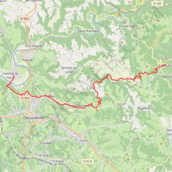 Itinéraire De Conques à livinhac, distance, dénivelé, altitude, carte, profil, trace GPS