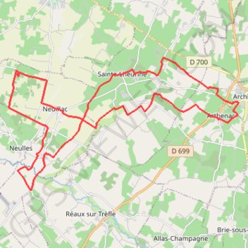 Itinéraire Archiac ste lheurine-neuillac, distance, dénivelé, altitude, carte, profil, trace GPS
