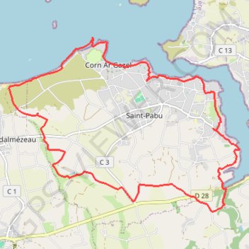 Itinéraire Saint-Pabu et la vallée des Moulins, distance, dénivelé, altitude, carte, profil, trace GPS