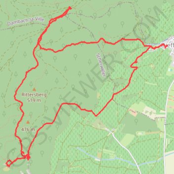 Itinéraire Dieffenthal, Ortenbourg, Ramstein, distance, dénivelé, altitude, carte, profil, trace GPS