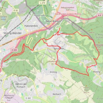Itinéraire Autour de Spicheren, distance, dénivelé, altitude, carte, profil, trace GPS