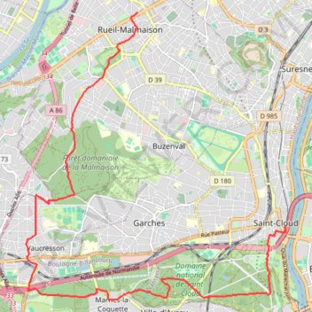 Itinéraire Du Parc de Saint Cloud à Rueil Malmaison par Vaucresson, distance, dénivelé, altitude, carte, profil, trace GPS