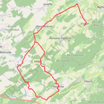 Itinéraire Scy_Mehogne_Nettine_32km, distance, dénivelé, altitude, carte, profil, trace GPS