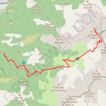 Itinéraire Notre aller retour du parking du RANDE au Pic du CANIGOU, distance, dénivelé, altitude, carte, profil, trace GPS