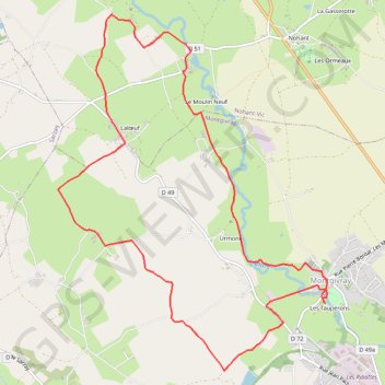 Itinéraire Montgivray - Les oulins, distance, dénivelé, altitude, carte, profil, trace GPS