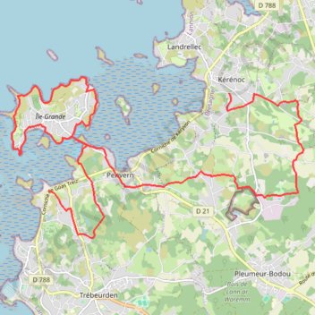 Itinéraire GR34 de Kerénoc à Runigou, distance, dénivelé, altitude, carte, profil, trace GPS