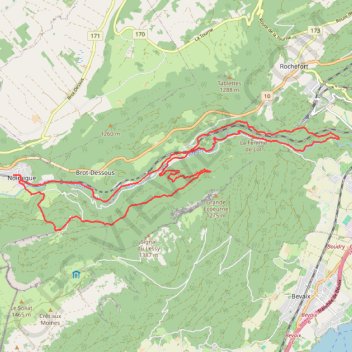 Itinéraire Les Gorges de l’Areuse, distance, dénivelé, altitude, carte, profil, trace GPS