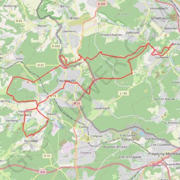 Itinéraire Porcelette - Ludweiler Allemagne, distance, dénivelé, altitude, carte, profil, trace GPS