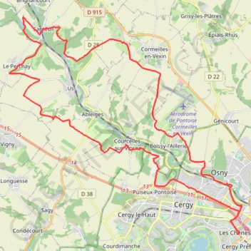 Itinéraire Cergy - Santeuil, distance, dénivelé, altitude, carte, profil, trace GPS