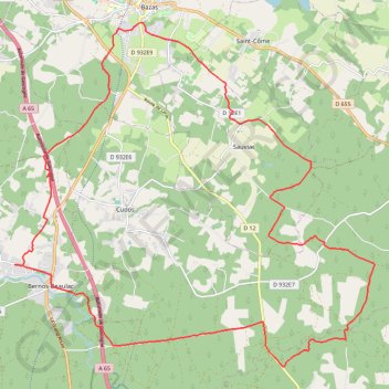 Itinéraire Bazadais - Circuit des Paloumeyres, distance, dénivelé, altitude, carte, profil, trace GPS
