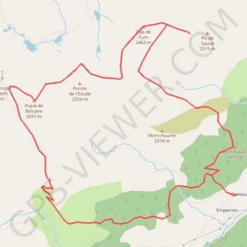Itinéraire Pic de Sauve, cap de Fum, pic Rouge de Belcaire depuis Remoul, distance, dénivelé, altitude, carte, profil, trace GPS