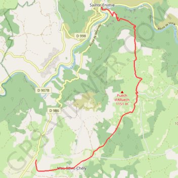 Itinéraire Cuassignac - Sainte-Enimie, distance, dénivelé, altitude, carte, profil, trace GPS