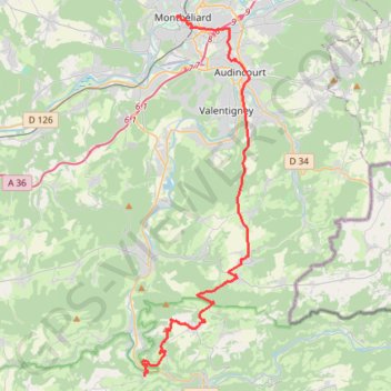 Itinéraire 9 Chemin de la Roche Fendue (Bief) > 17 Rue des Huisselets (Montbéliard), distance, dénivelé, altitude, carte, profil, trace GPS