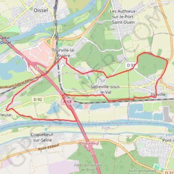 Itinéraire Igoville, distance, dénivelé, altitude, carte, profil, trace GPS