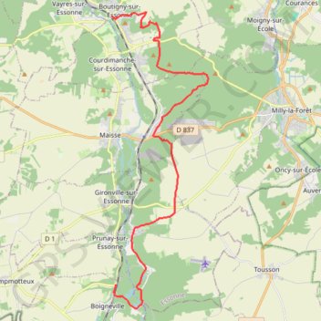 Itinéraire De Boutigny-sur-Essonne à Boigneville par le Bois de Malabri, distance, dénivelé, altitude, carte, profil, trace GPS
