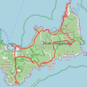 Itinéraire Porquerolles Est, distance, dénivelé, altitude, carte, profil, trace GPS