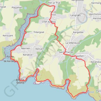 Itinéraire Au départ de Merrien, distance, dénivelé, altitude, carte, profil, trace GPS