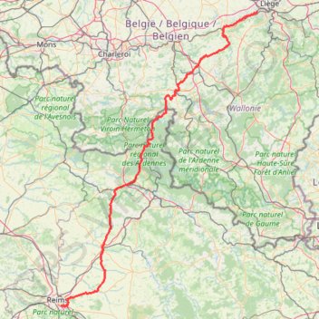 Itinéraire Flémalle-Reims, distance, dénivelé, altitude, carte, profil, trace GPS